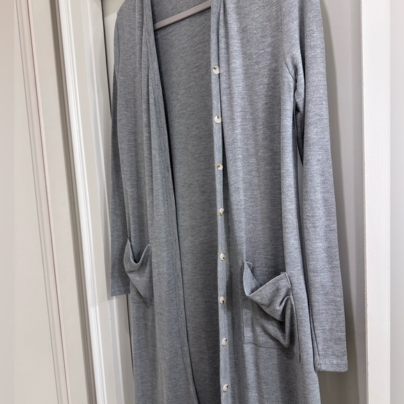 Naggoo Long Button Down High Low Solid Knit Loose Cardigan with Pockets - Picture 3 of 8